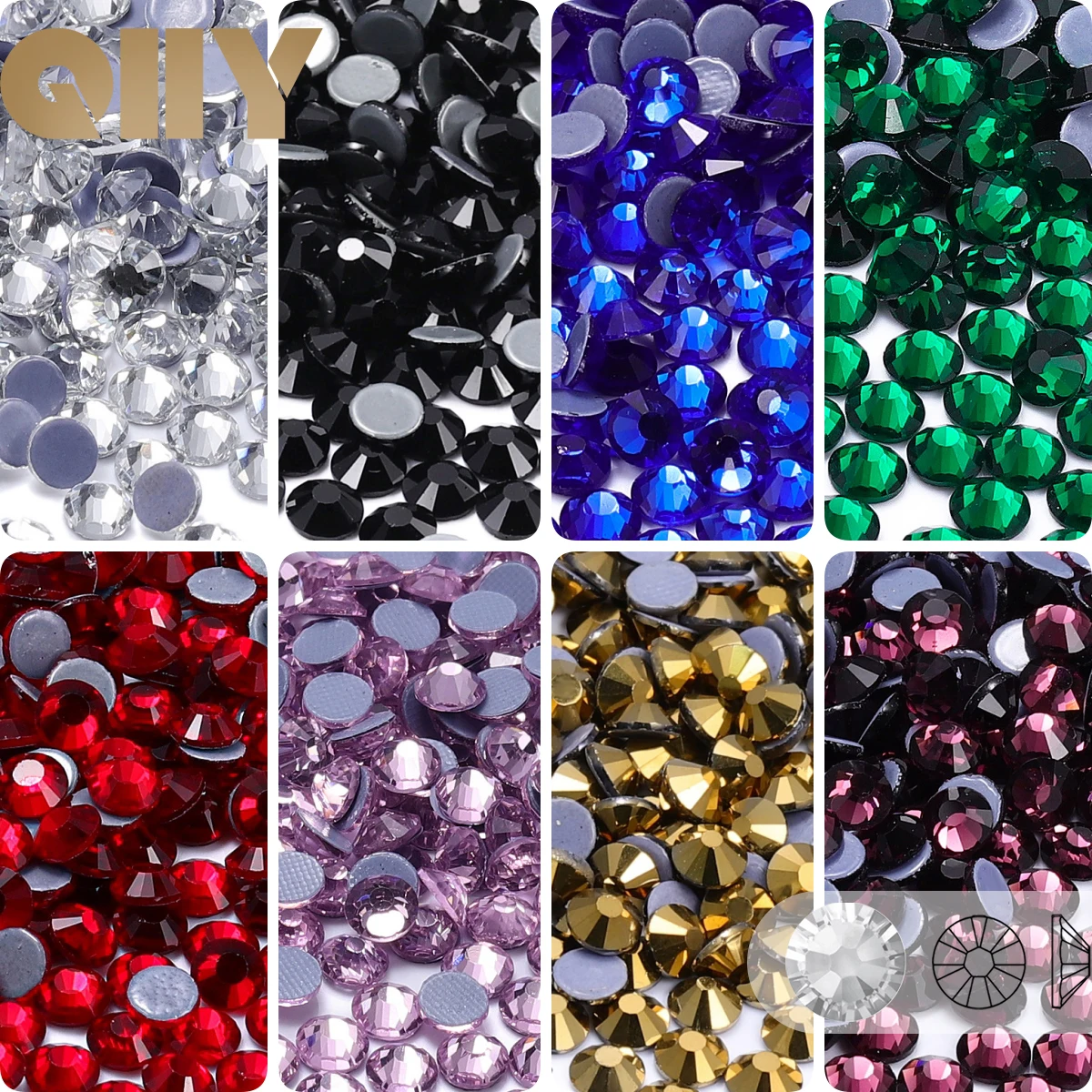 Strass thermocollants multicolores QIIY SS6-SS30, cristaux super brillants, pour décoration textile DIY et nail art.