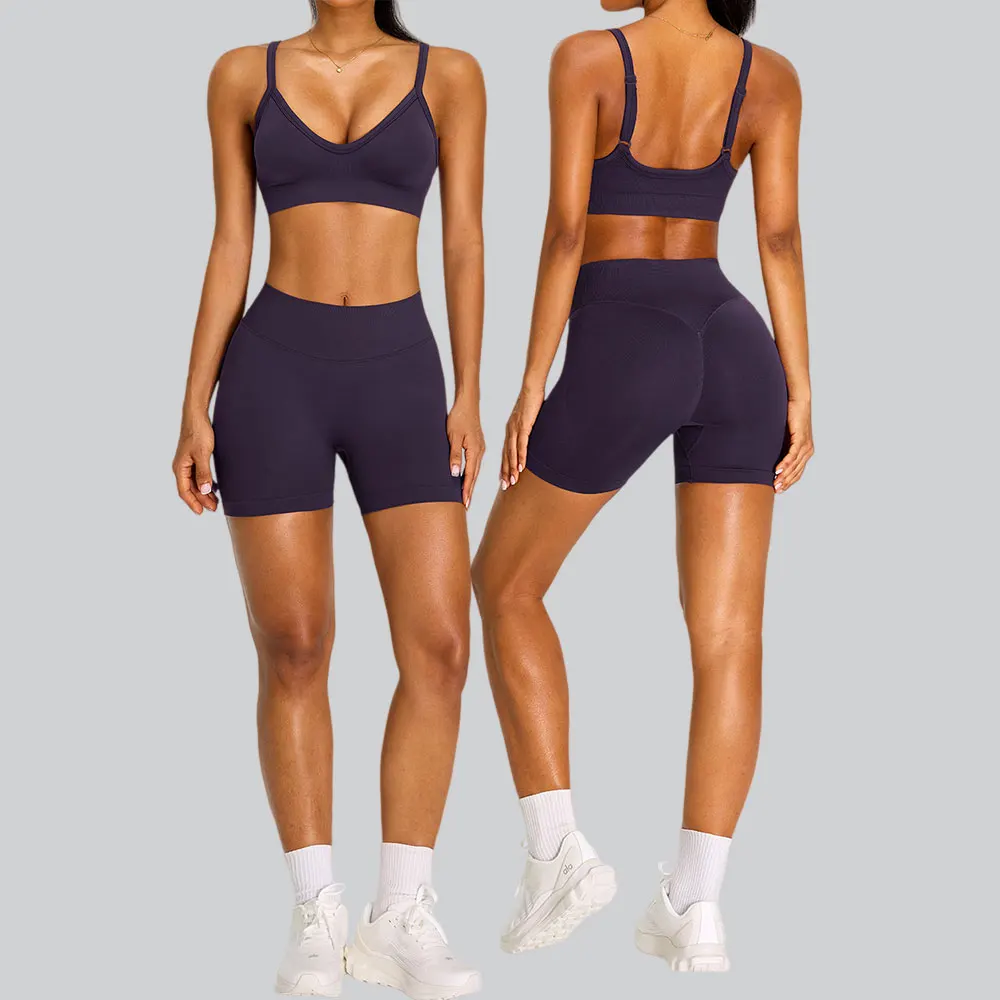 

Seamless 2PCS Yoga Suit Sports Set Women Tracksuit Gym Clothes Quick Drying Fitness Sports Bra High Waist Shorts Workout Sets