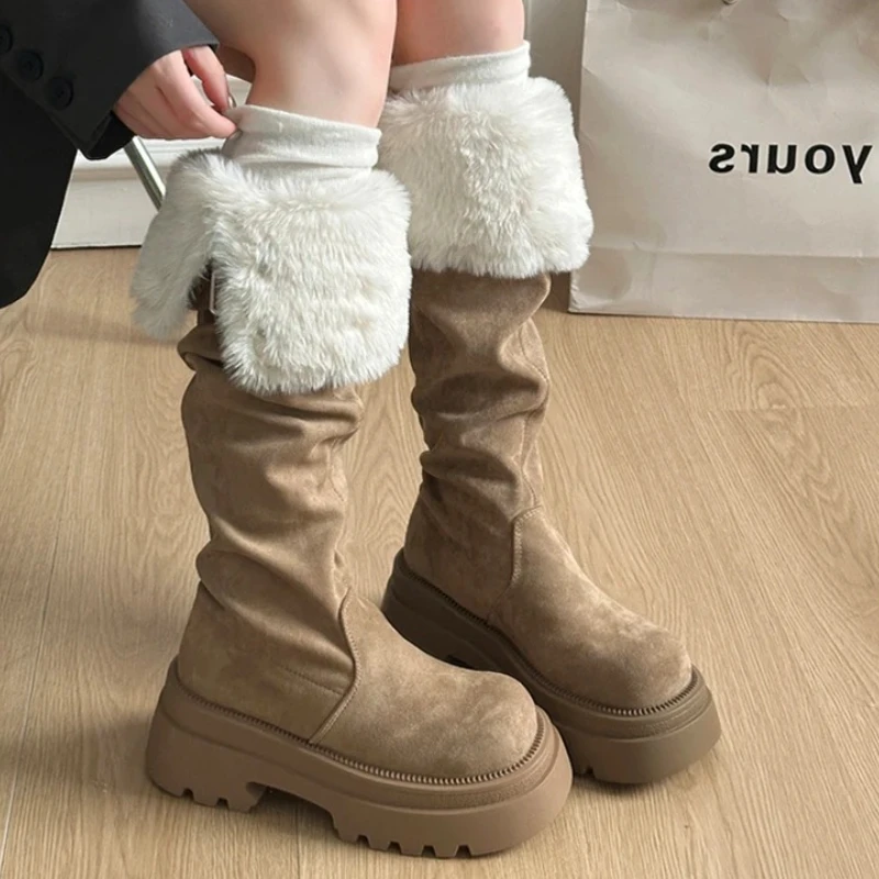 

Fur High Boots Women High Heels Designer Suede Shoes 2025 Over The Knee Fashion Platform Snow Boots Cozy Warm Winter Mujer Botas