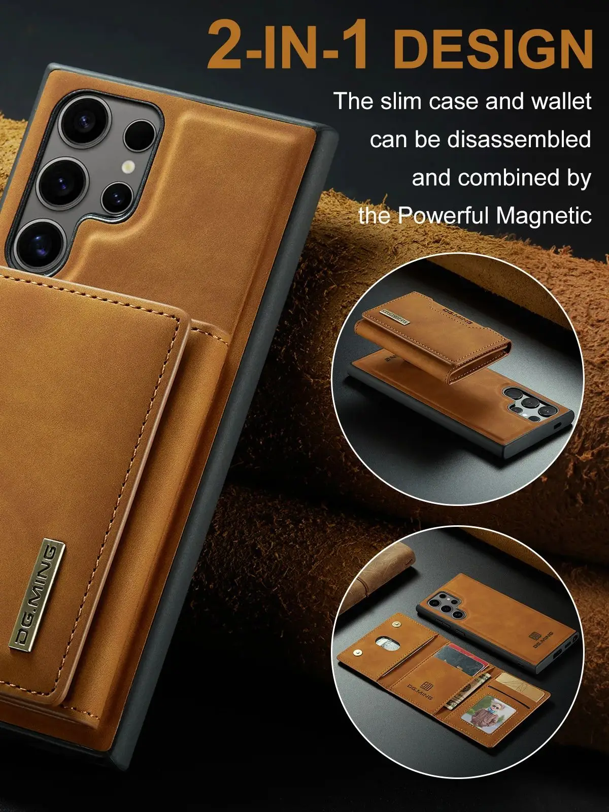 Para samsung galaxy s23 s24 ultra s22 s21 s20 plus a55 a35 a34 a54 a24 2 em 1 cartões magnéticos destacáveis resolver capa carteira de couro