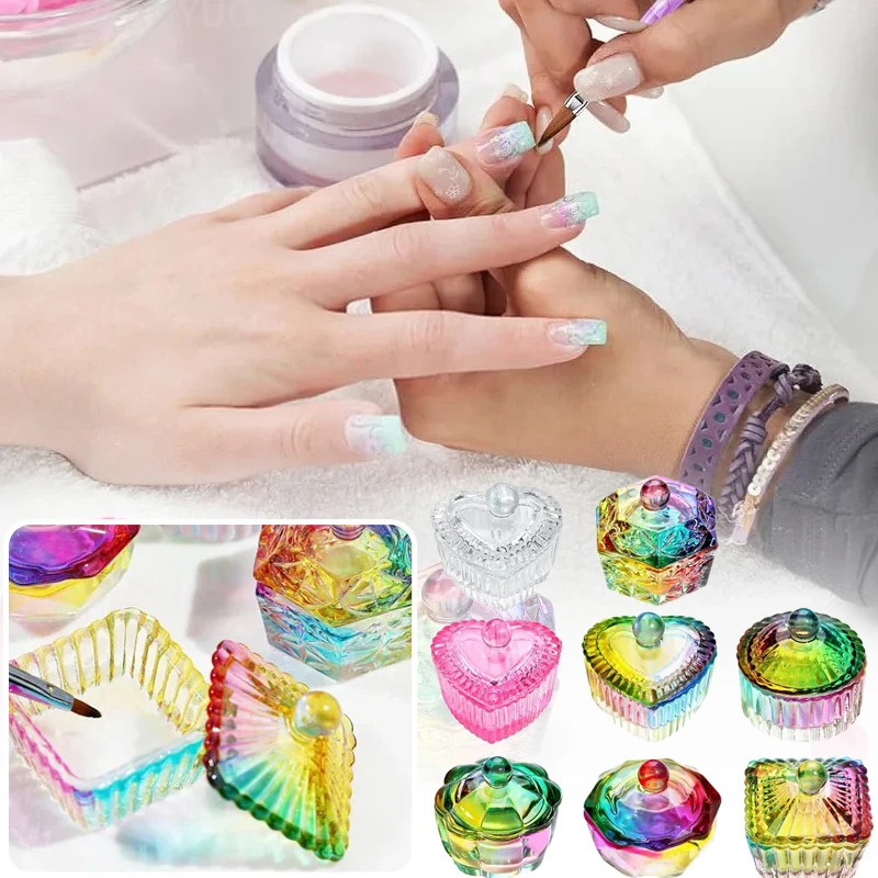 ถ้วยใส่ผงอะคริลิคคริสตัลหลากสีรูปหัวใจ 1 ชิ้น พร้อมฝาปิด อุปกรณ์ทำเล็บสำหรับร้านทำเล็บ