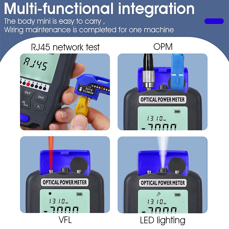 AUA-DC70 Перезаряжаемый измеритель оптической мощности (OPM) Визуальный локатор неисправностей (1/10/15/30/50 МВт VFL) Универсальный тестер оптоволокна Инструмент FTTH