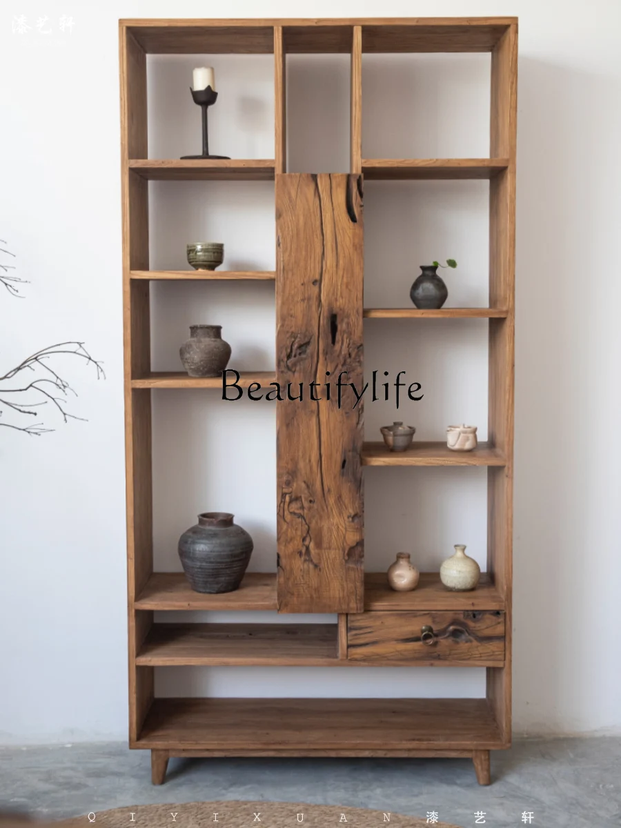 

Sili Style Solid Wood Office Antique Shelf Old Elm Bookshelf and Storage Shelf Partition Tea Display Stand