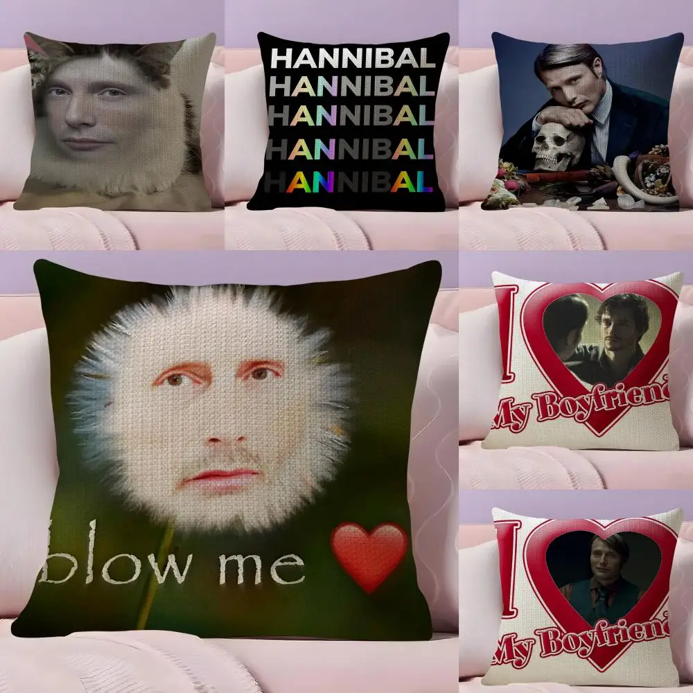 Mikkelsen H-Hannibal Meme Cushion Cover Natural Linen Organic Fabric Double-Sided Printing Sofa Home Decor Gift Pillow Case
