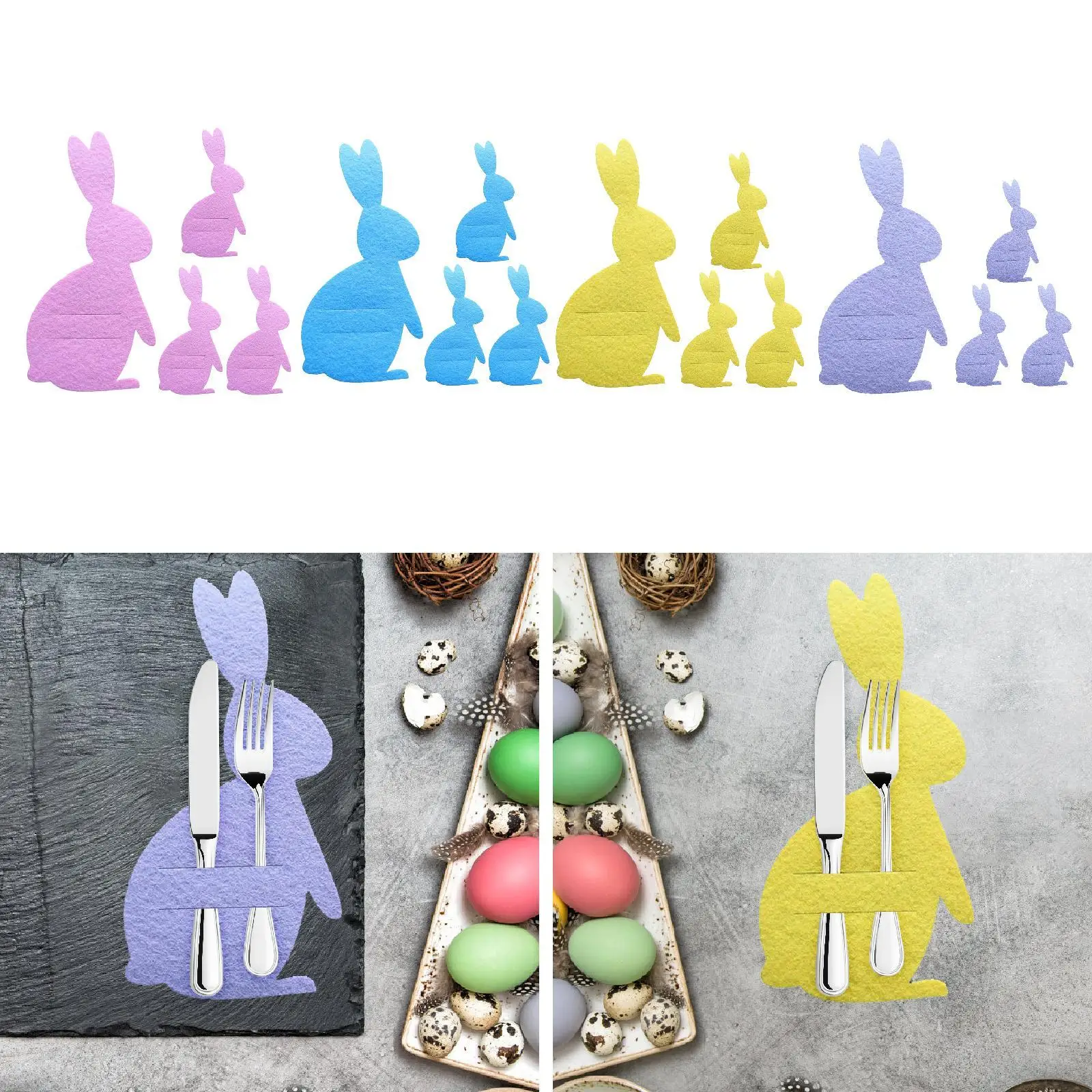 4 Pieces Easter Bunny Felt Cutlery Holders Reusable Dining Tableware Covers