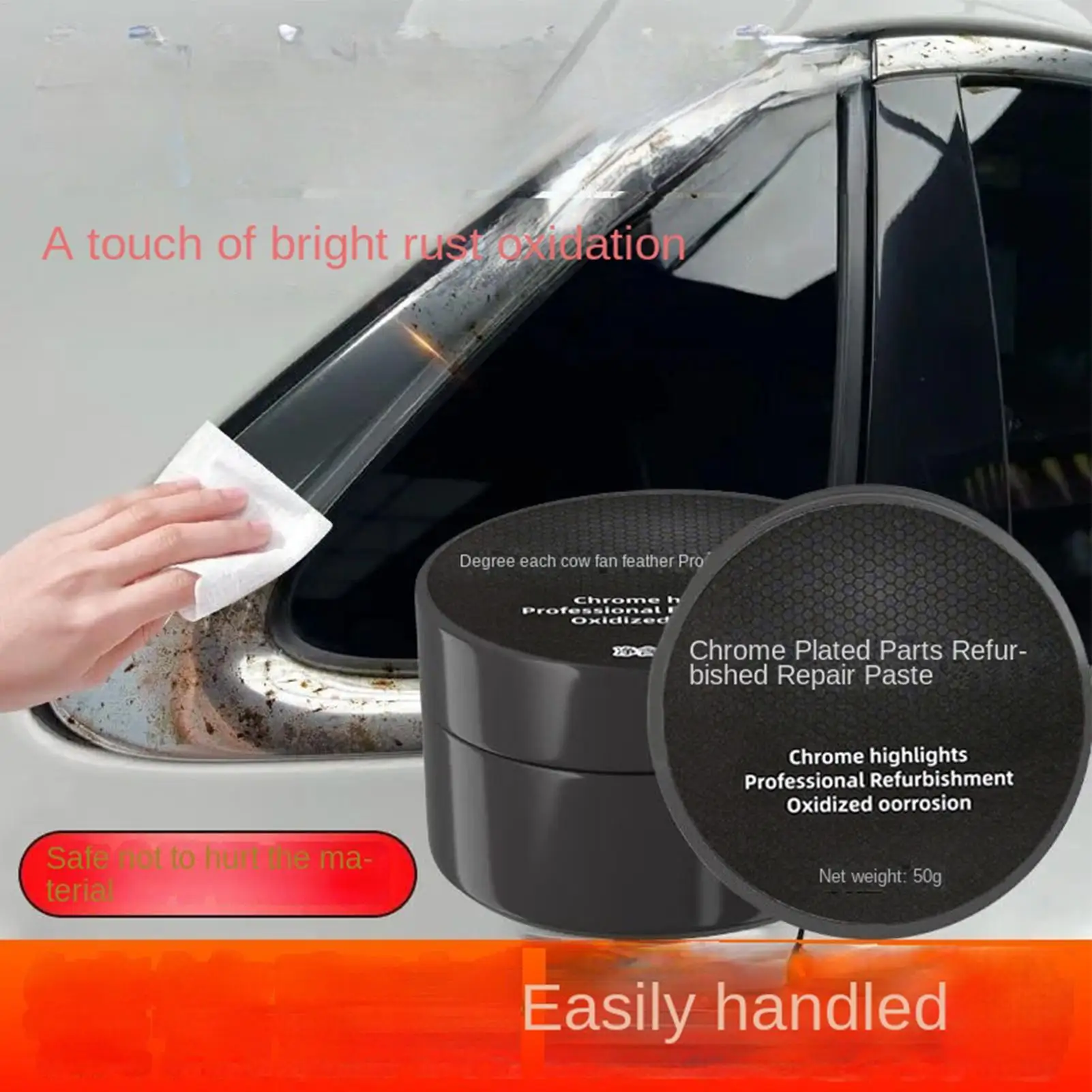 Chrome Cleaner 50ml Auto Metal Restoration Balm Car Trim Repair Cream for Truck Automotive Sedan SUV RV Trailer Window Emblem