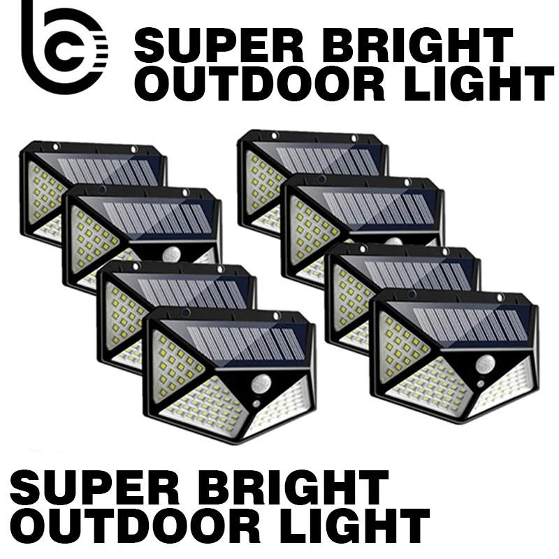 Solar Lights Outdoor 100 LED Solar Motion Sensor Lights 3 Lighting Modes Solar Wall Light Waterproof Outdoor Wall Lamp