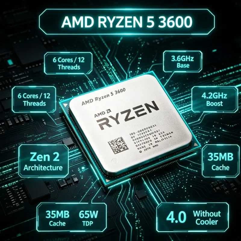 AMD Ryzen 5 3600 R5 6-Core 12-Thread 7nm 3.6GHz Up to 4.2GHz L3=32M 65W Socket AM4 DDR4 PCIe 4.0 Gaming CPU for Design