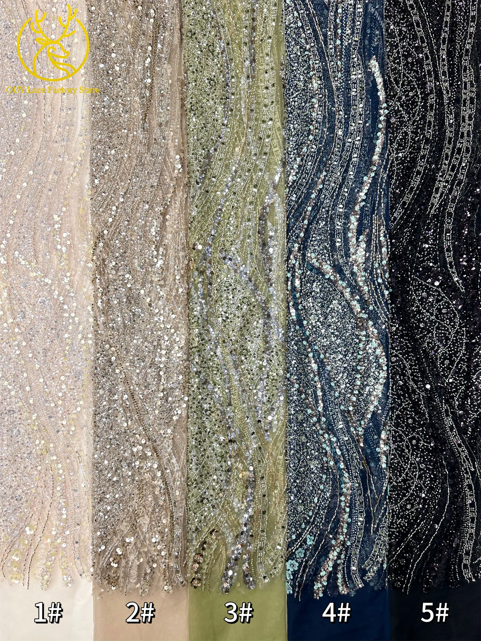 Champagner-Gold Nigerianischer Pailletten-Netzstoff 2026 Hochwertige Französische Perlen-Spitze Afrikanischer Spitzenstoff für Brautkleider – Detail 20