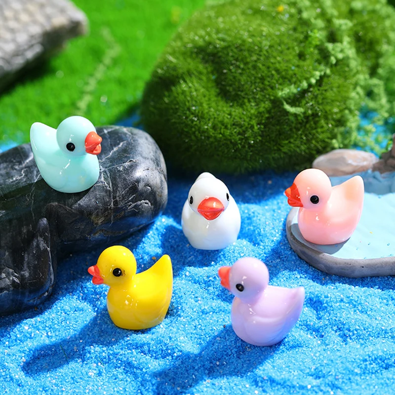 10Pcs Mini Resin Duck Figurines Cute 3D Little White Rabbit Ornaments Micro Landscape Crafts Gardening Decorations Accessory