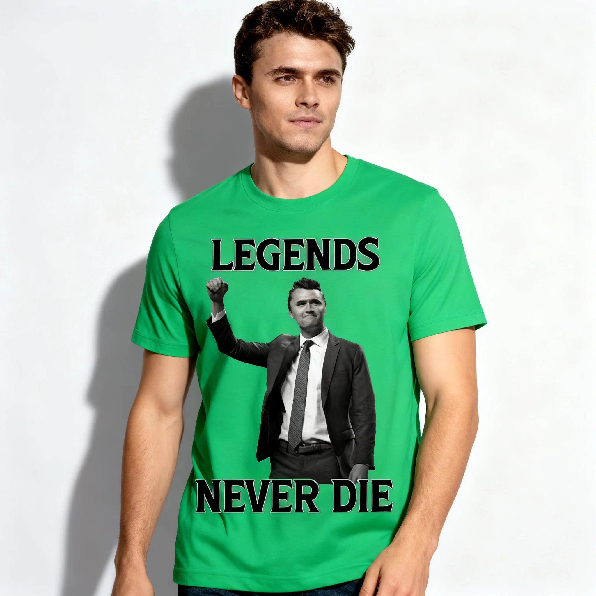 أساطير أبدا يموت تشارلي كيرك الصيف الرجال والنساء تي شيرت قصيرة الأكمام الرجال والنساء الشارع ارتداء حقوق الإنسان #2