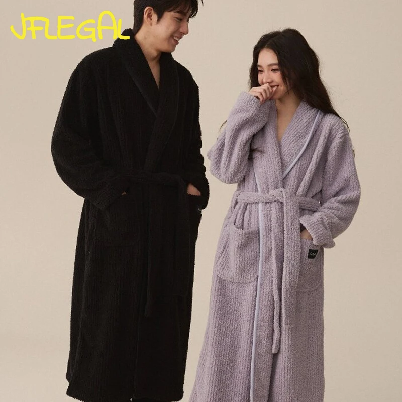 JFLEGAL Nightgown Women Autumn and Winter Coral Fleece Men's Bathrobe Couple Pajamas Long and Thick Bathrobe szlafrok badjas