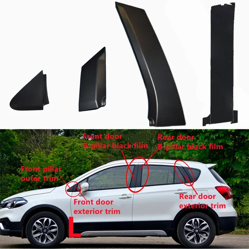 Front Rear Door Moulding Trim Panel Decoration Posts Cover Outer Pillar Garnish  For Suzuki S-Cross SX4 Cross 2013-2021