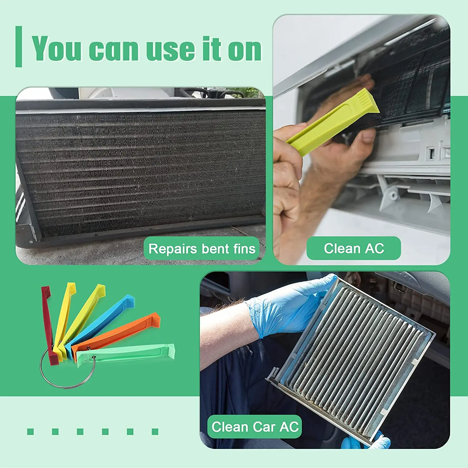 Fcr6 Fin Comb Set Plastic Colored Radiator Fin Comb Straightener Evaporator Condenser Coil Ring Handle 12 Different Fin Spacing