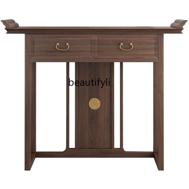 

New Chinese Style Solid Wood Console Modern Zen Black Walnut a Long Narrow Table Altar Sets for Entrance Cabinet Side View