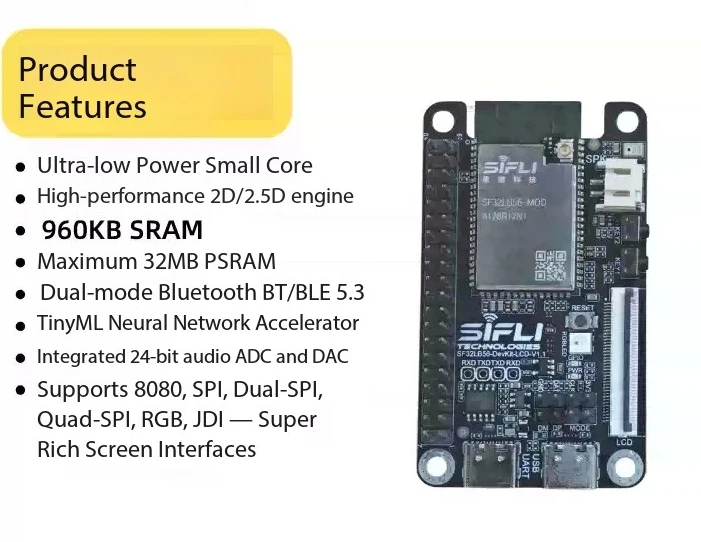 Carte de développement Sicris SF32LB56 – Cluster HMI à grand écran RGB avec contrôle d'affichage bimode basse consommation