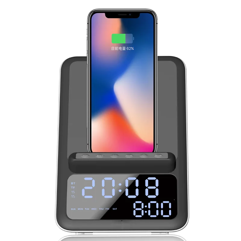 BT512 Wireless Charging Speaker Led Alarm Clock With Wireless Charging Dock Stand Fm Radio USB Fast Charger