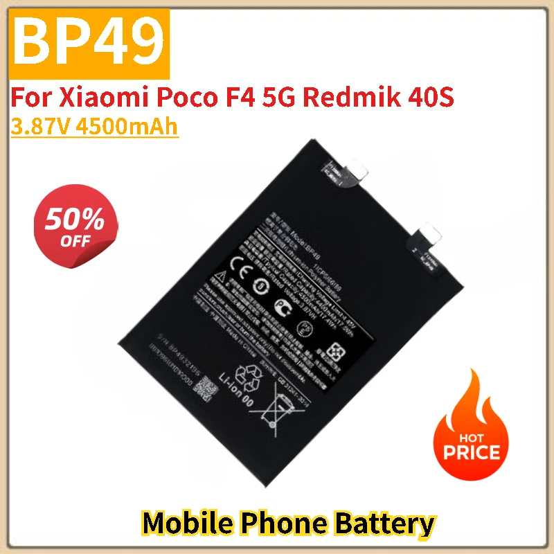 بطارية هاتف عالية الجودة BP49 3.87 فولت 4500 مللي أمبير في الساعة لهاتف Xiaomi Poco F4 5G Redmi K40S بطارية بديلة جديدة تمامًا #1