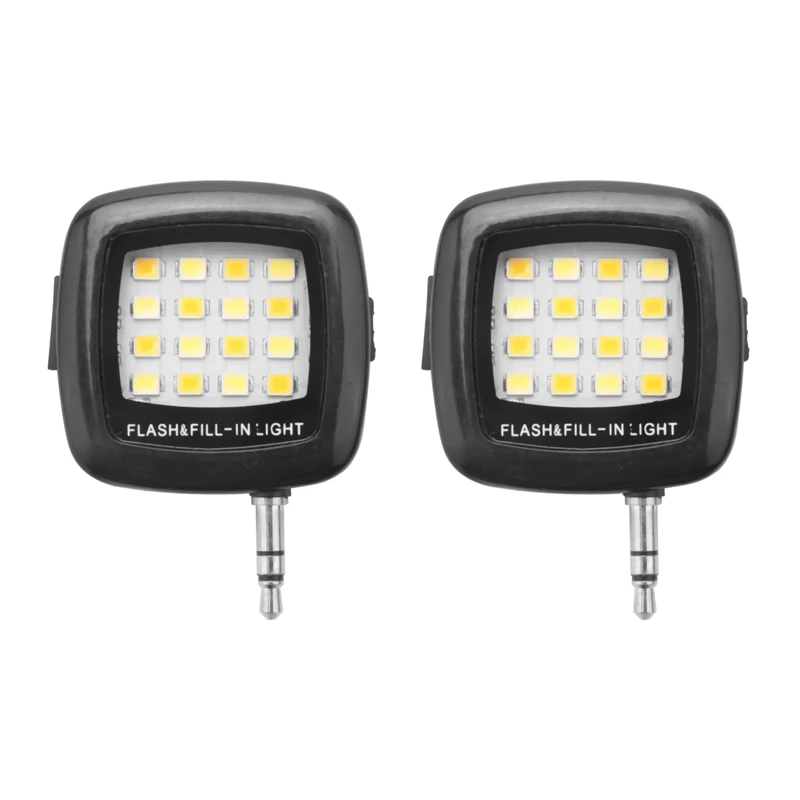 スマート自撮りカメラ,16 LEDフラッシュライト,3.5mm,携帯電話用,黒,2個
