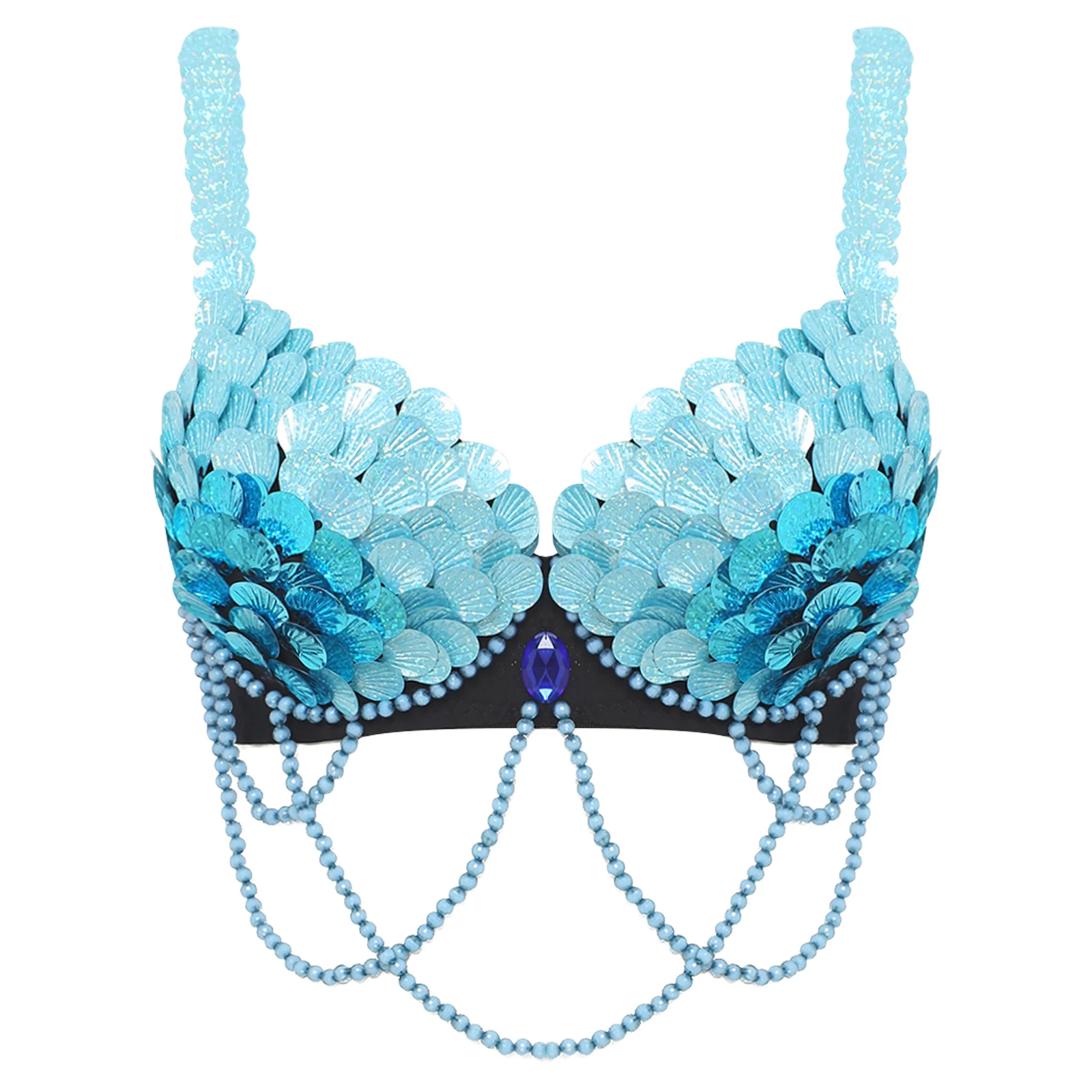 เสื้อชั้นในบัลโคเน็ตแบบมีโครงดันทรง ประดับเลื่อมลายเกล็ดปลา สำหรับเต้นระบำหน้าท้อง คอสเพลย์นางเงือก