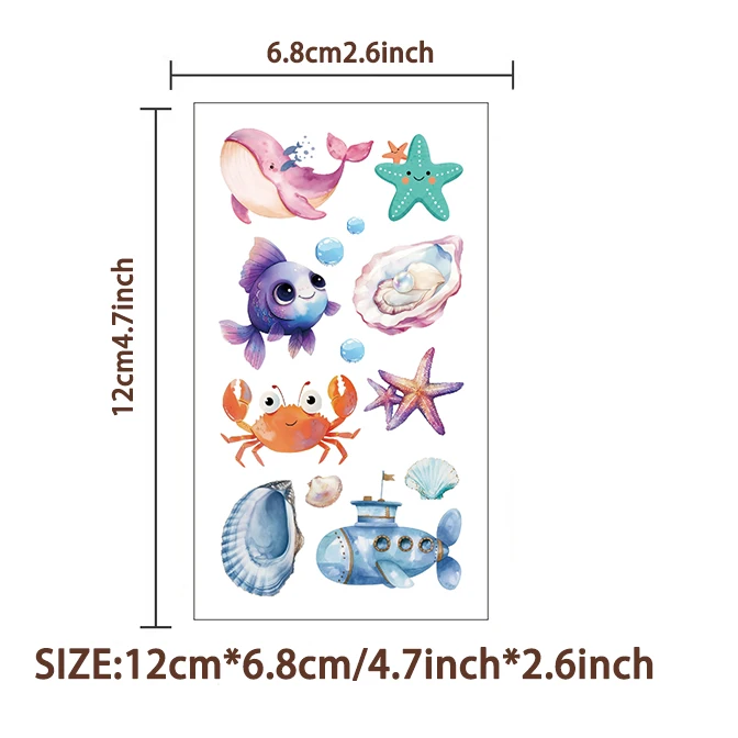 10PCS Underwater World Children\'s Cartoon Tattoo Stickers Cute Sea Animal Party Gift Temporary Stickers