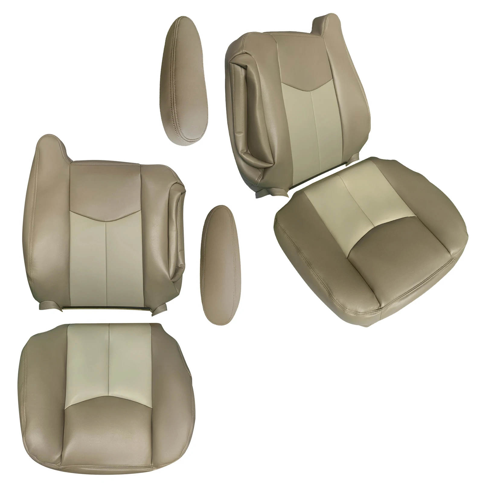 Front Driver Side Bottom Cloth Seat Cover Top Seat Covers Armrest Covers Tan Compatible for GMC Yukon Sierra Denali 2003-2006