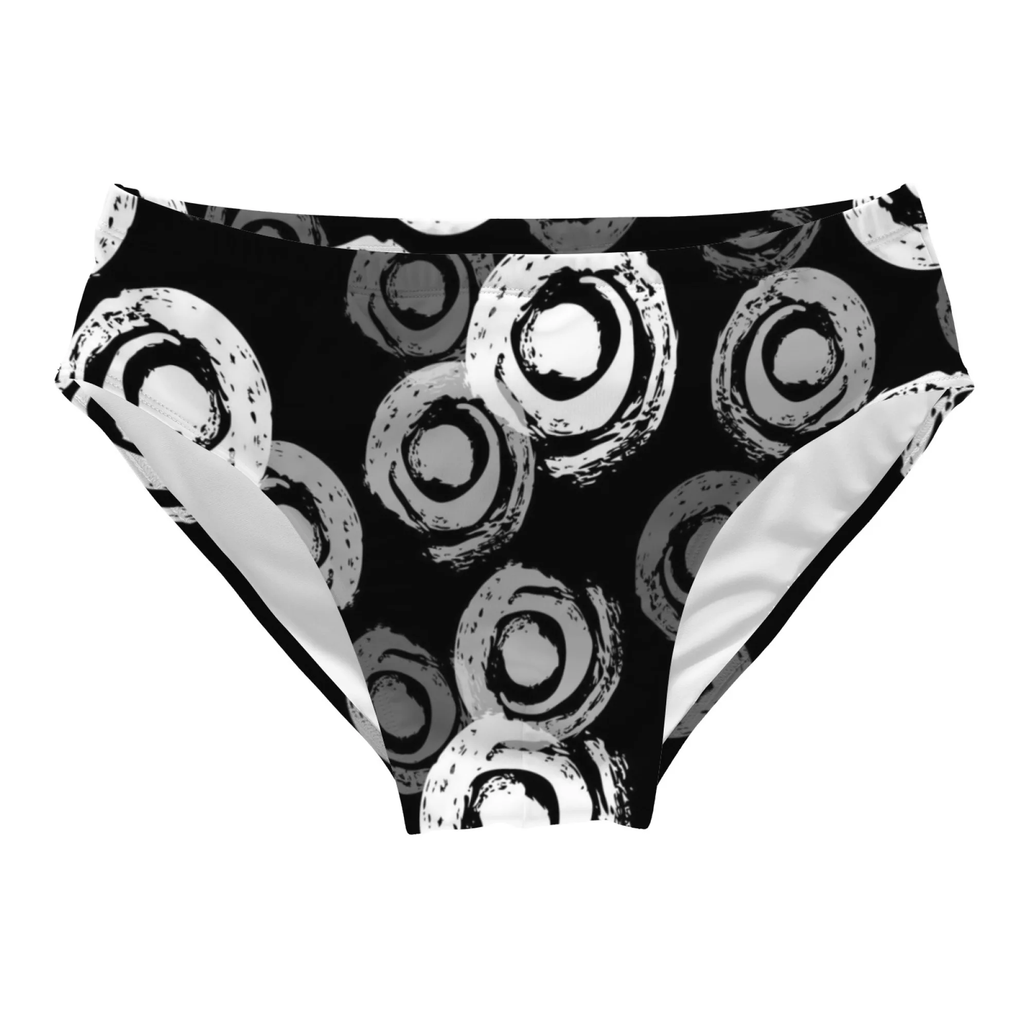 Abstract Black and White Circle Swimming Trunks Elastic Soft Non-slip Comfortable Soft Briefs Fashion Sexy Beach Surfing Shorts