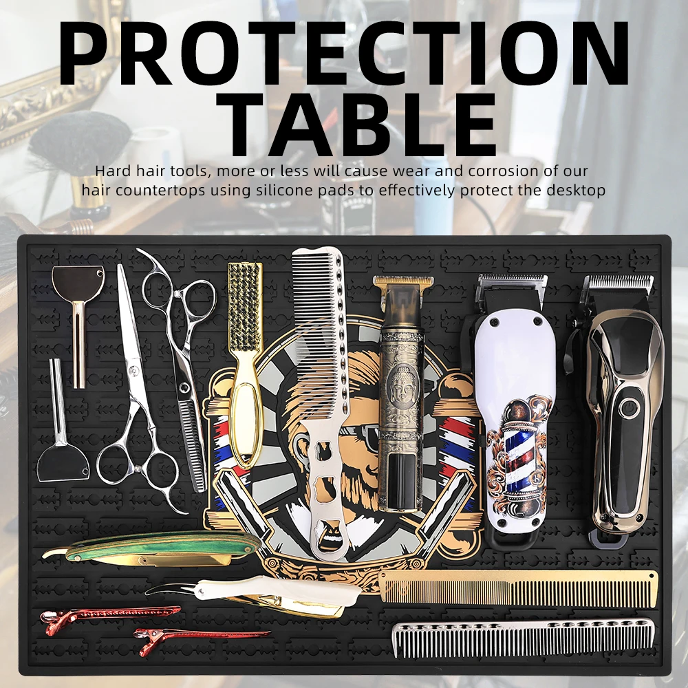 Waterproof Haircutting Mat, Barber Station Desktop Organizer - Non-Slip & Easy Clean to Protect Tabletop from Hair