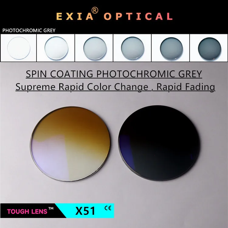 

EXIA Lens X51 Spin Coating Photochromic Gradient Brown Sunglasses Lens MR-8 1.61 SHMC UV400