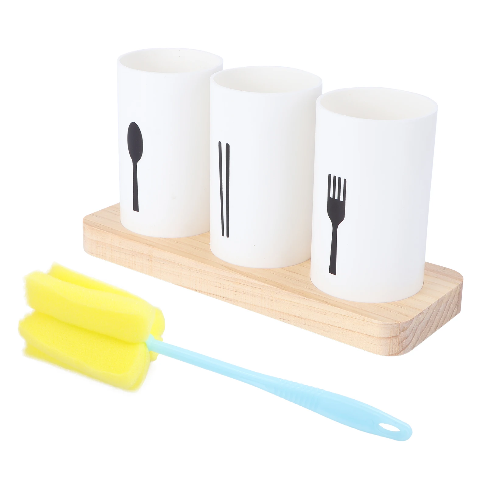 

1pc 1 Set Kitchen Utensil Organizer Wooden Base Spoon Fork Chopsticks Pp Material Oak Base Countertop Storage Draining Design