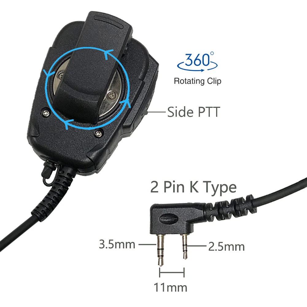 AnyTone Speaker Mic for AT-D878UV Plus AT-D868UV AT-D878UVII Plus K Plug 2 Pin 3.5mm 2.5mm Walkie Talkie Mic with Back Clip