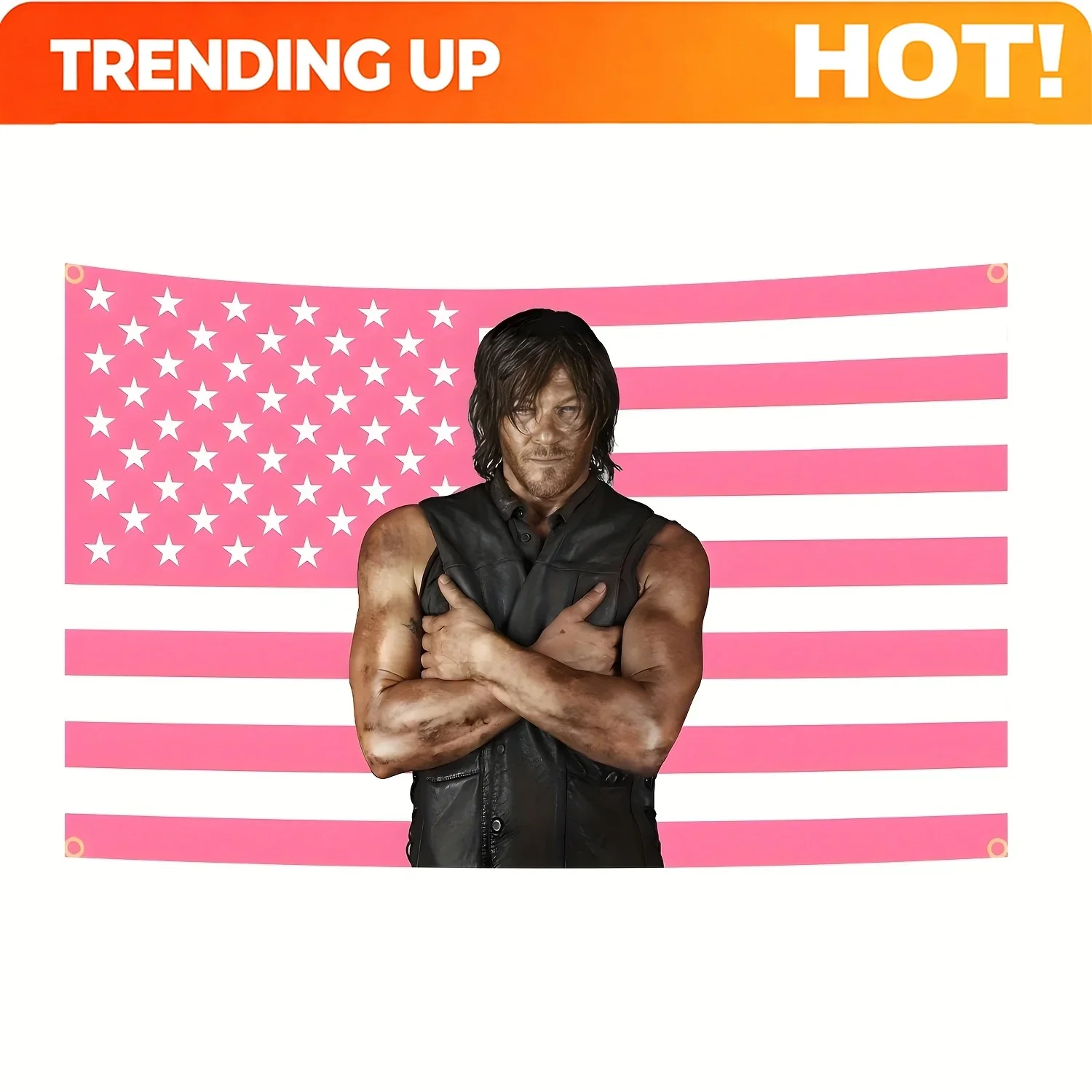 Customization 1pc 3X5 Ft The Walking Dead Daryl Dixon Norman Reedus Pink US Flag Tapestry - Durable Polyester Wall Hanging Decor