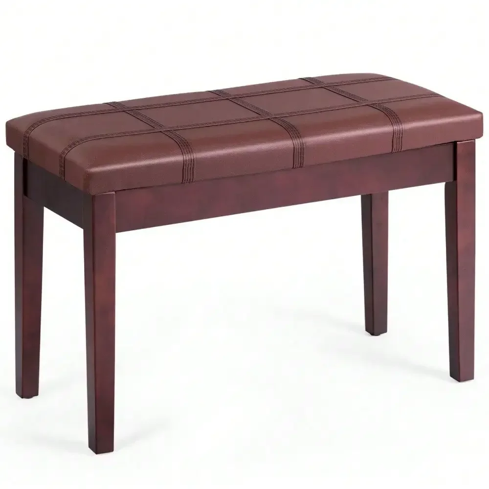 

PU Leather Piano Keyboard Bench Padded Cushion Double Seat Storage