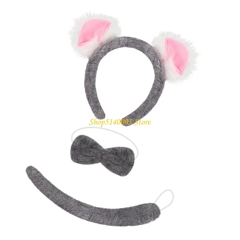 DXAE Koala إكسسوارات أزياء كوالا آذان عصابة رأس وربطة عنق على شكل ذيل لحفلات الهالوين التنكرية وأزياء الحيوانات