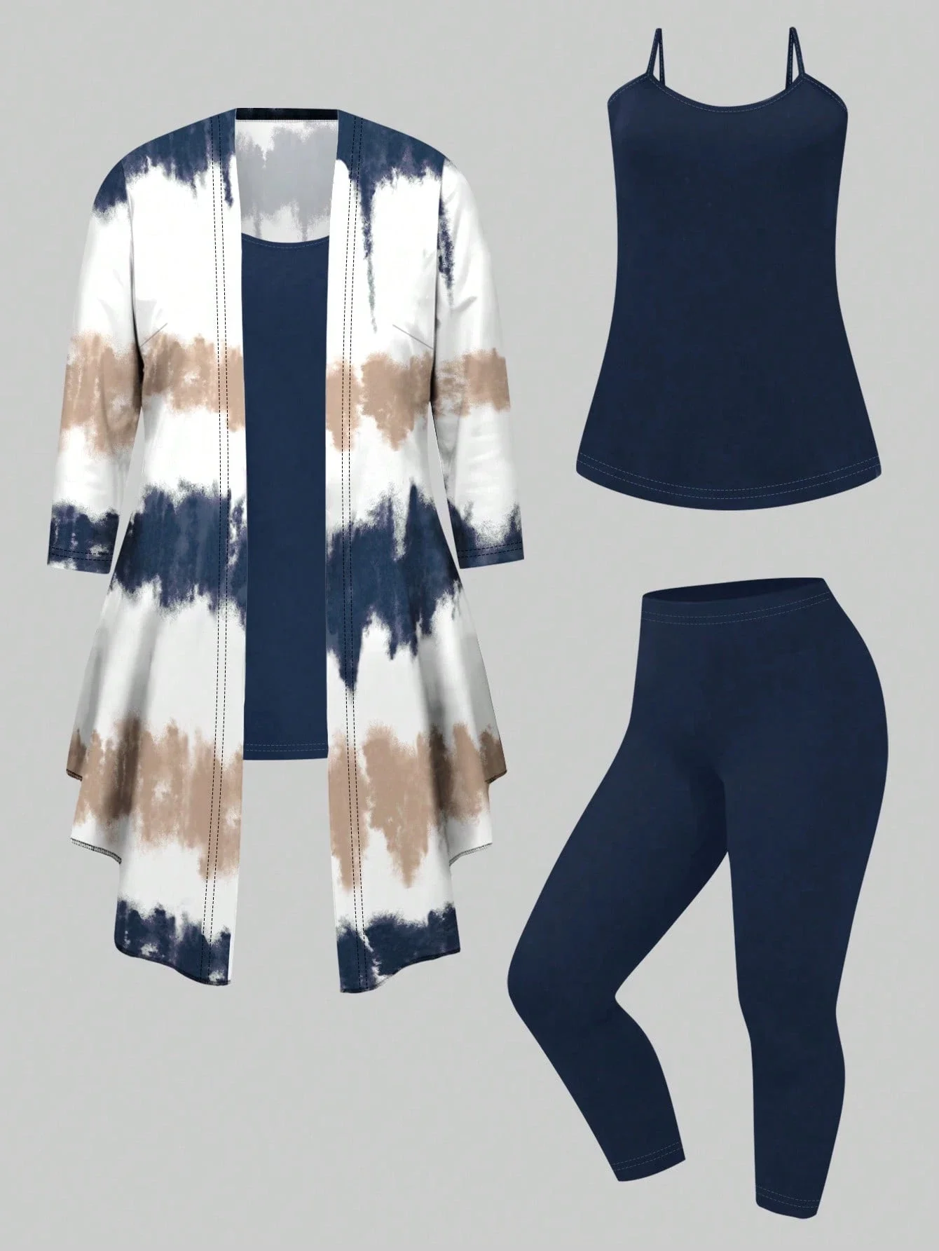 Plus Size Tie-Dye 3-Piece Set Casual Women Outfit