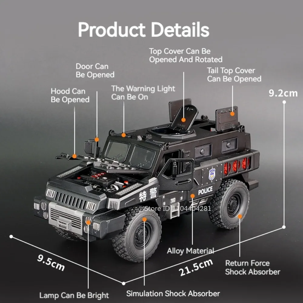 1:50 Alloy Armored Car Diecast Model Toy Sound Light Pull Back Doors Opened Miniature Missile Vehicle for Kid Boy Collection Fun