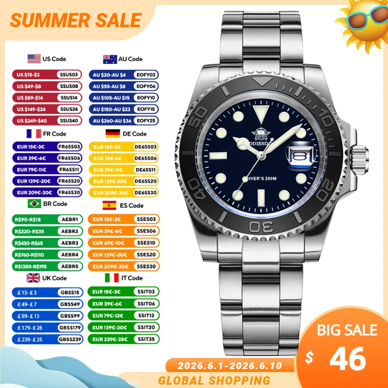 

ADDIESDIVE 41mm Men's Quartz Wristwatch 316L Stainless Steel Super Luminous Pop Watch 200m Waterproof Outdoor Sports Watches