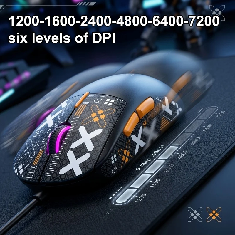 VM1S Wired Gaming Mouse 65g Lightweight 7‑Level DPI 1200‑7200 Silent Switch 12 RGB Modes 1.8m Braided Cable Symmetrical Design