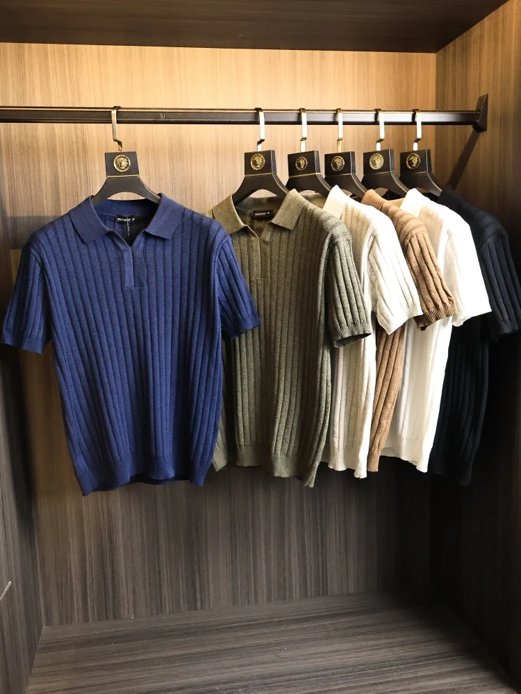 

Вязаная текстурированная футболка с коротким рукавом для мужчин: комфортная, модная, повседневная, из мягкой хлопковой смеси, весна-лето