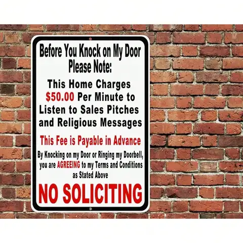 No Soliciting Sign Metal Aluminum 8"x12" Home Charges Per Minute Funny Sarcastic