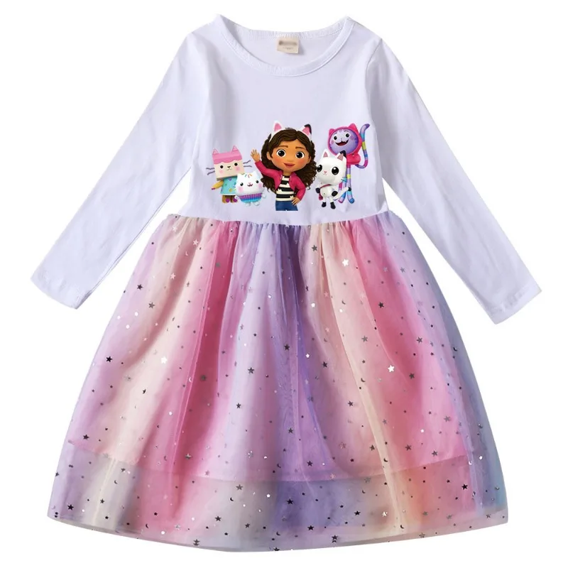 Gabby Dollhouse Baby Girls Dresses Kids Cute Cartoon Carnival Cosplay Costume Children Long Sleeve Casual Dress Kawaii Clothes