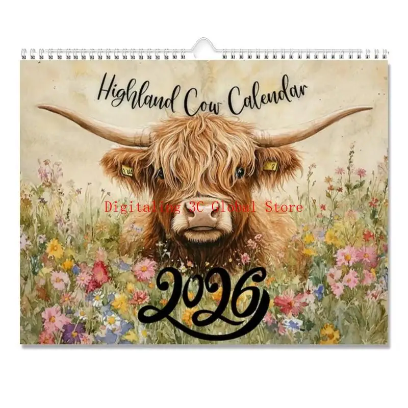 

2026 Art Cattle Calendar Rural Cottage Wall Decor and Monthly Planner, Art Cattle Calendar for 2026 in Scottish Arts,