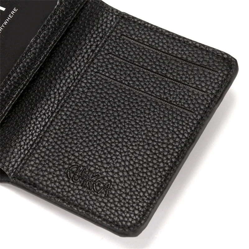 Men's Thin PU Leather Wallet Small Credit Card Holder With Lychee Pattern Coin Purse