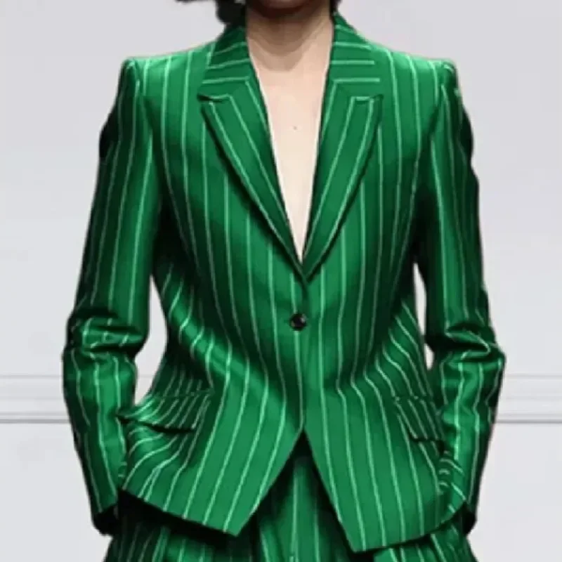UOOZEE Office Lady Formal Business 2 Piece Sets Striped Long Sleeves Notched Collar Blazer & High Waisted Wide Leg Pants Suits view 4