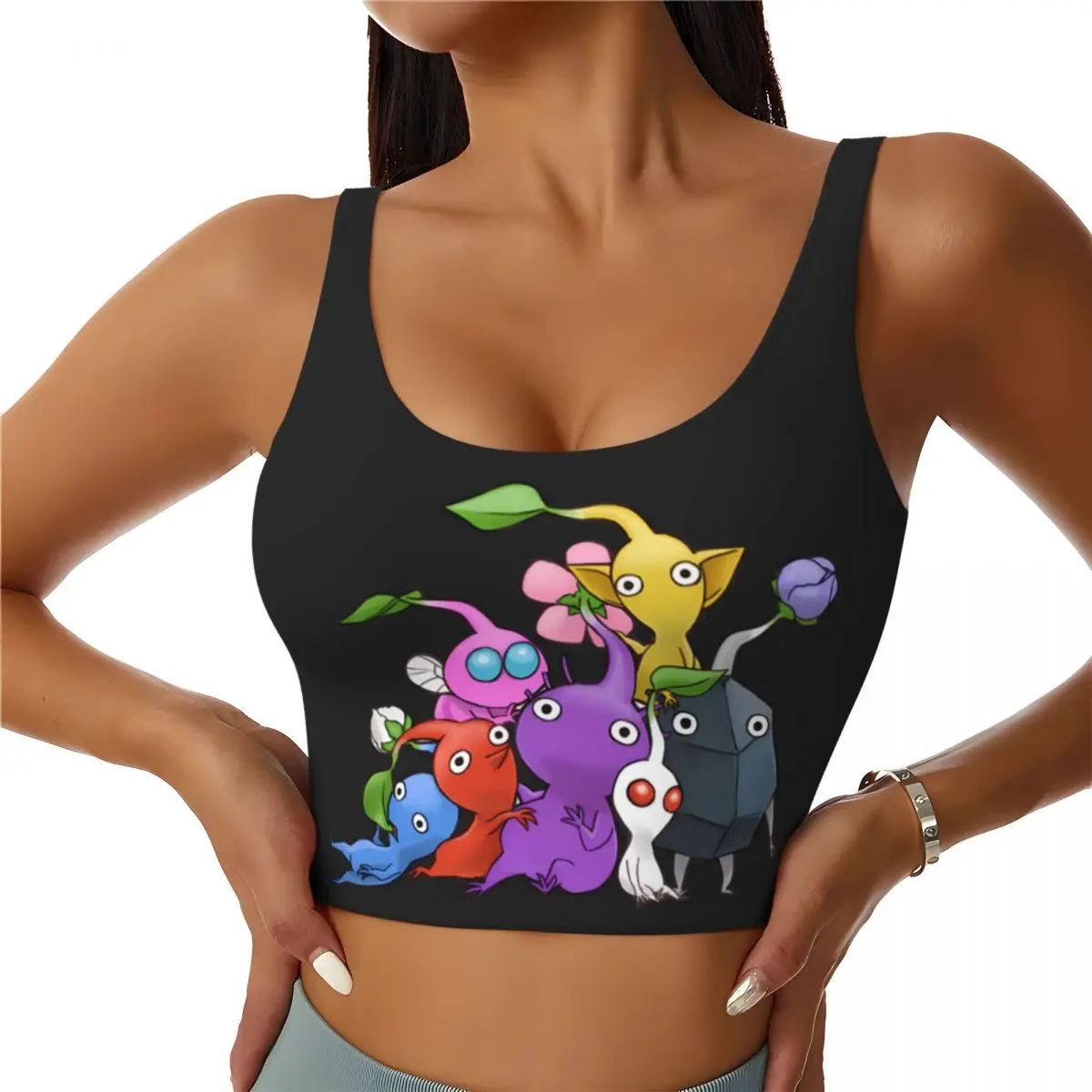 

Custom Pikmin 4 Print Cartoon Game High Impact Sports Bras Women's Seamless Workout Running Crop Tank Tops