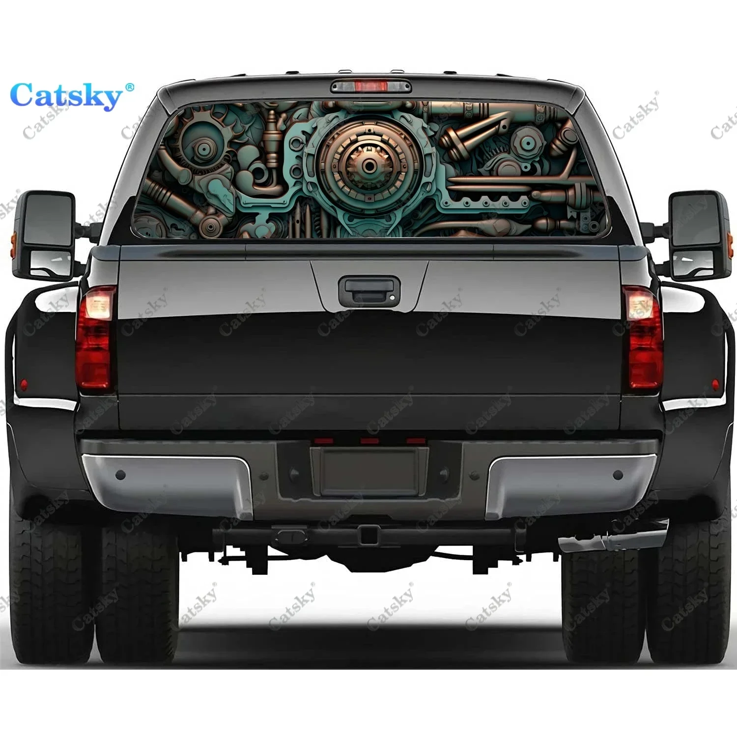 

Промышленное оборудование, наклейка на заднее окно, подходит для пикапа, грузовика, универсальная прозрачная перфорированная виниловая наклейка на заднее окно