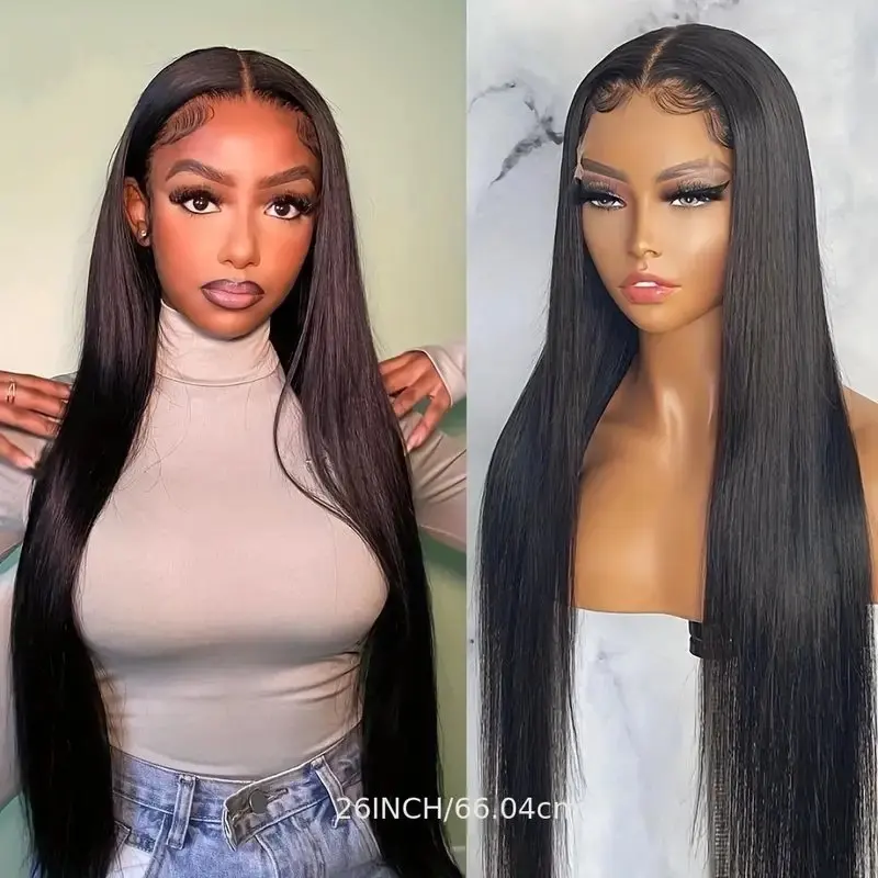 Natural Black 13x4 HD Lace Wig 18 Inche 5x5 Glueless Closure PreCut Human Hair Wigs Straight 150% PrePlucked For Women