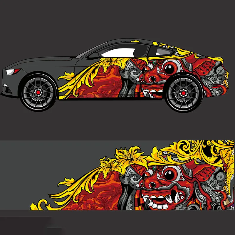 Truck Car Abstract Racing Graphic Kit Background Dragon for Racing Wrap and Vinyl Illustration Tiger Tattoo Style Car Sticker