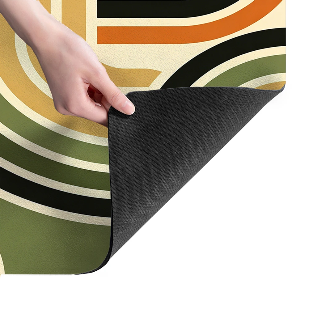 Abstract Curved Striped Pattern Polyester Absorbent Mat - Stylish Home Decor Mat for Kitchen, Bathroom and Entryway