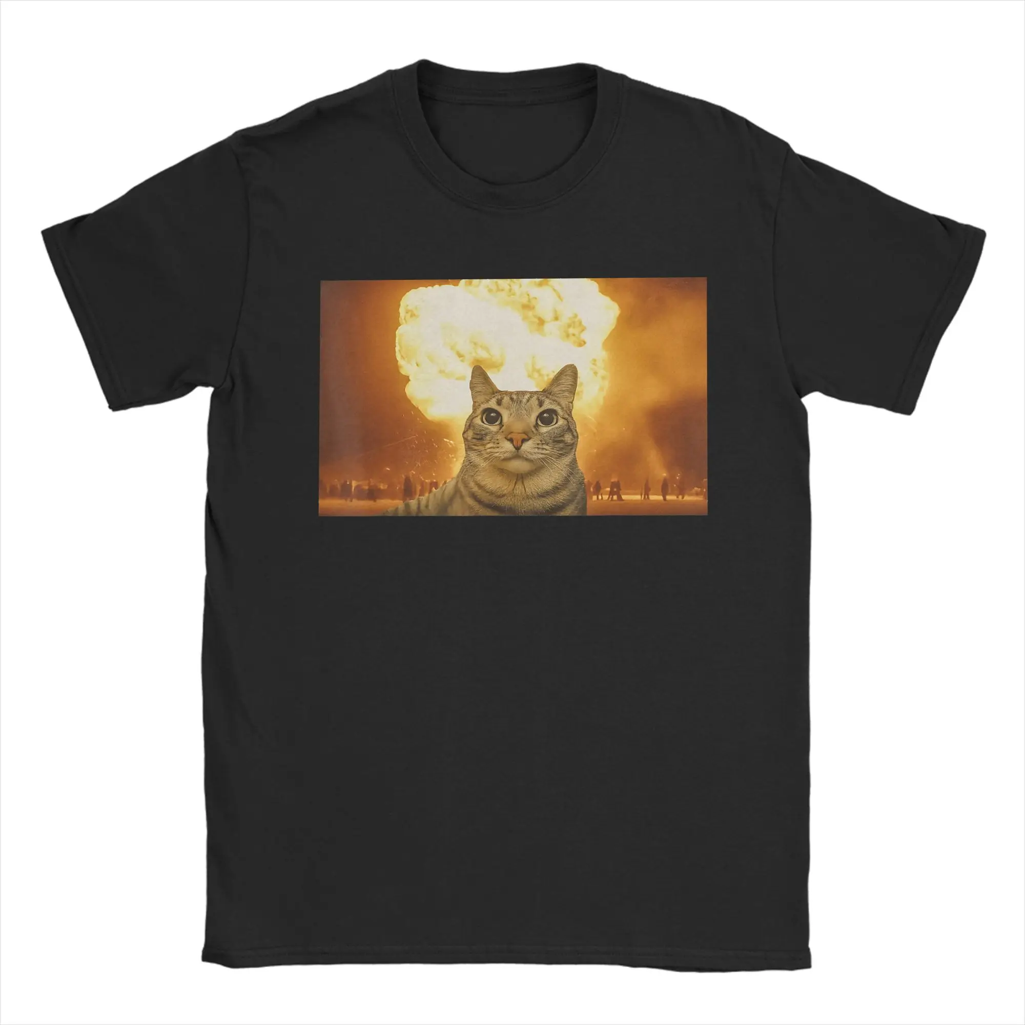 Lustiges Katzen-Explosions-Meme Brain Rot Humor T-Shirt für Männer und Frauen, Witziges Baumwoll-T-Shirt, Sommer-Shirt, Lässige Übergrößen-Kleidung